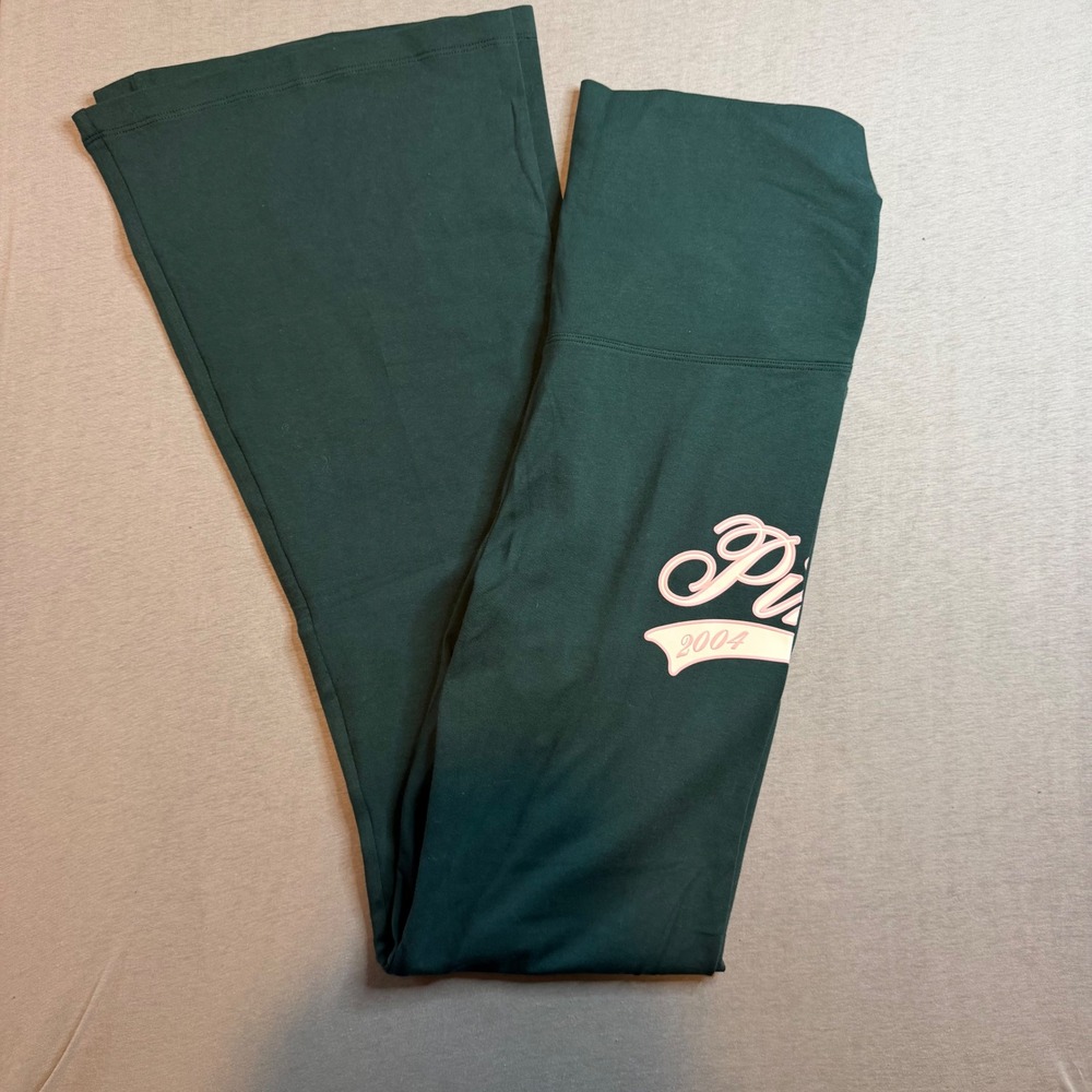 Victoria's‎ Secret PINK Foldover Flare Leggings Green High Rise Stretch Cotton M